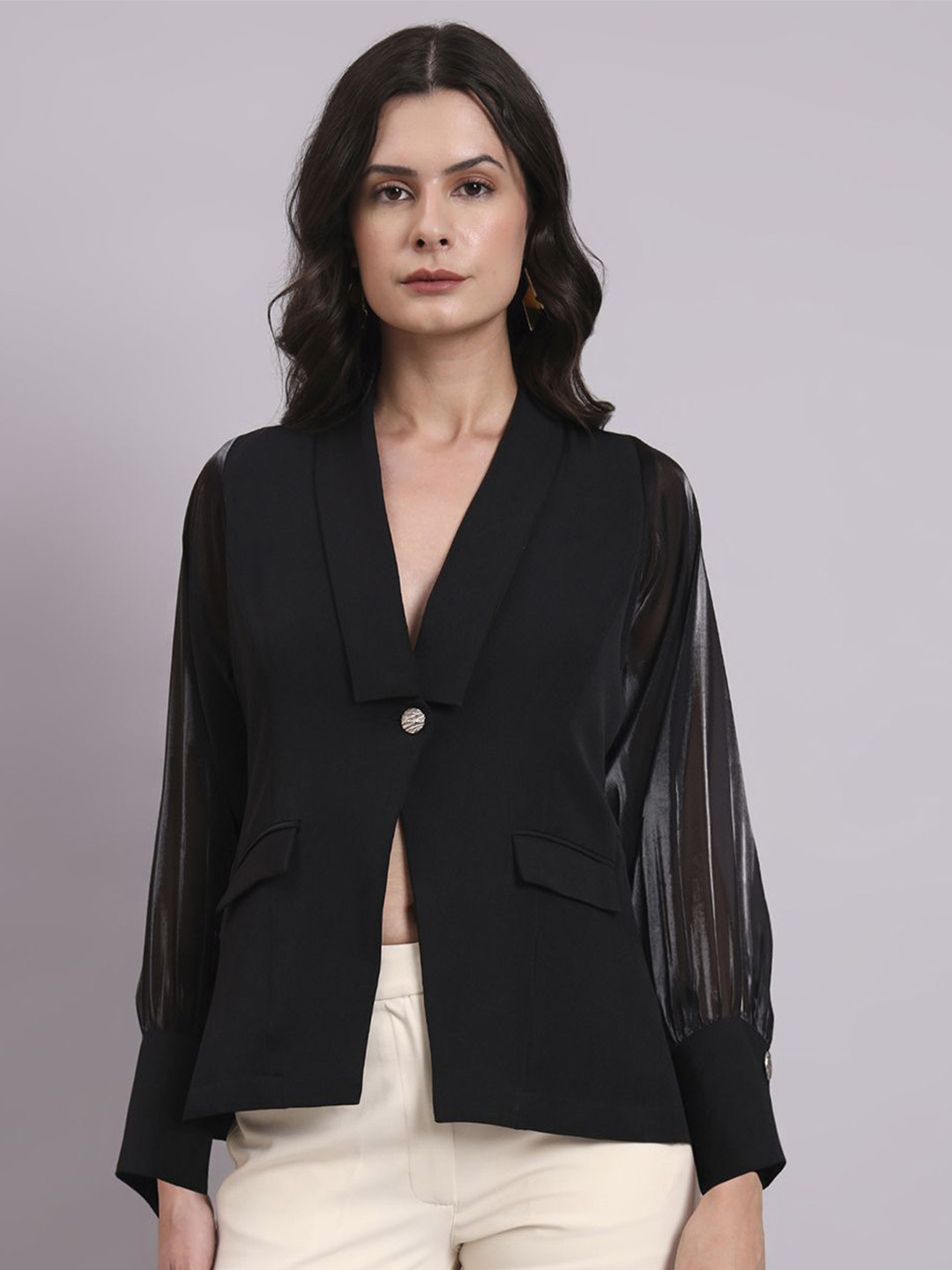 PowerSutra Women Shawl Collar Cuffed Sleeves Vest Top