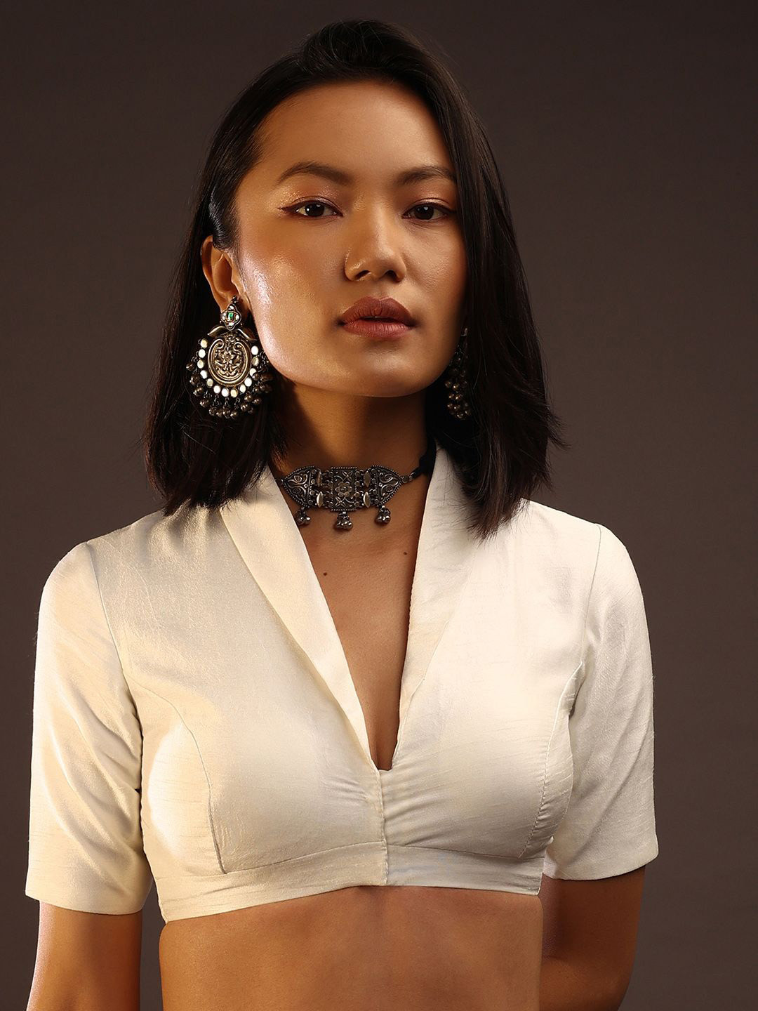 KALKI Fashion Women Collared Neck Short Sleeve Saree Blouse