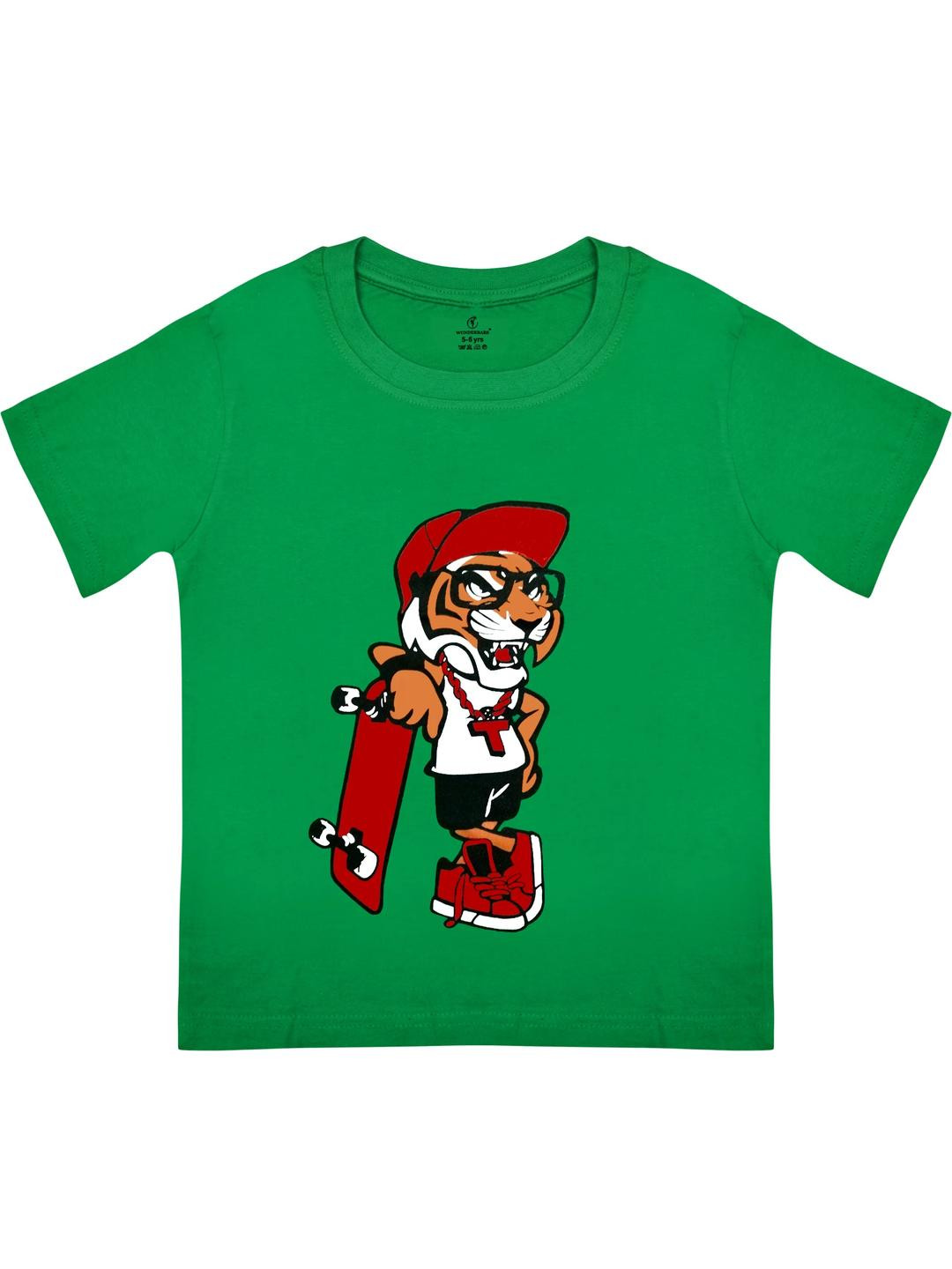 Wunderbars Kids Green Graphic Printed Short Regular Sleeves T-shirt