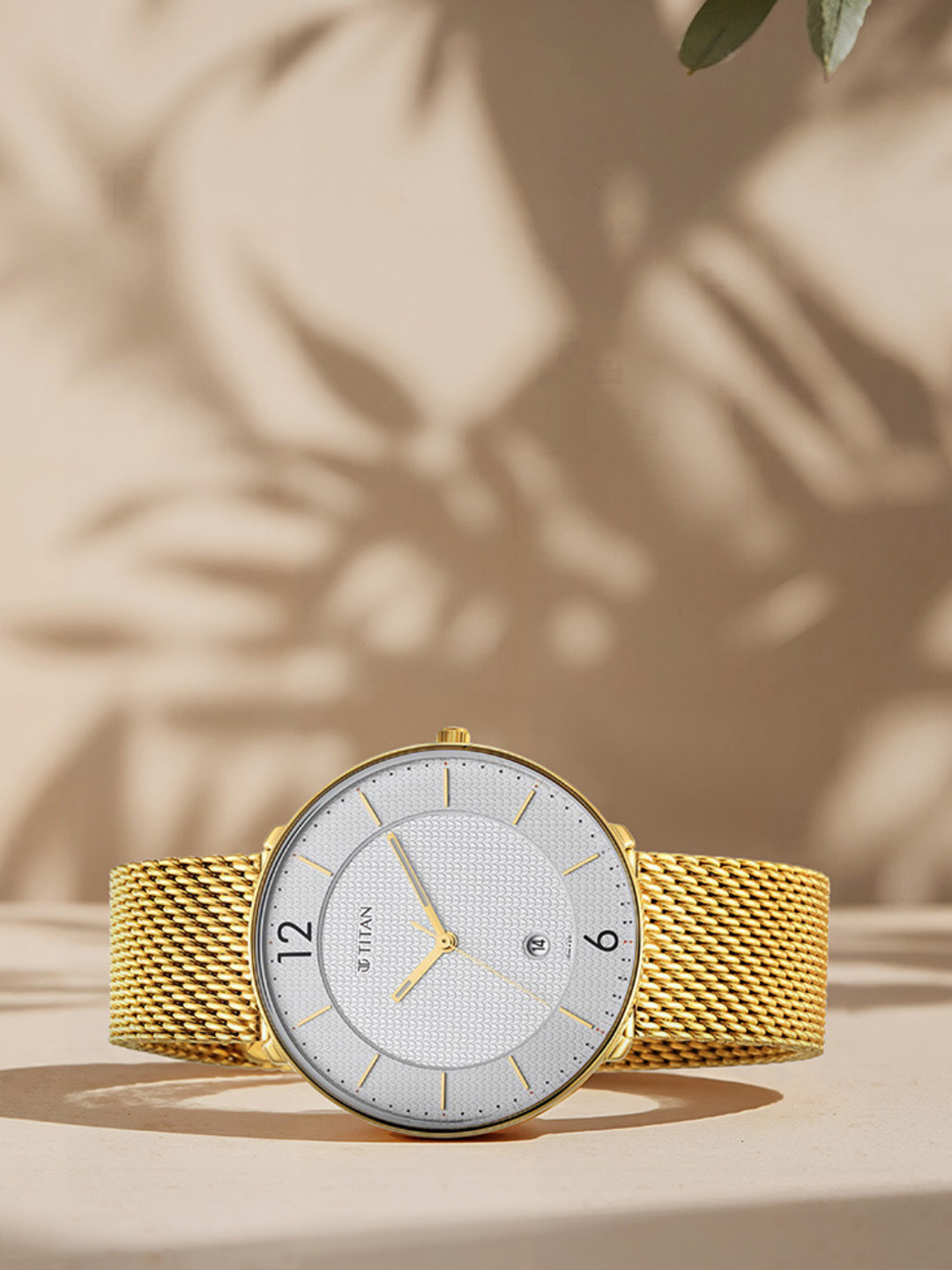 Titan Men Gold-Toned Brass Dial & Stainless Steel Bracelet Style Straps Analogue Watch 1849YM01