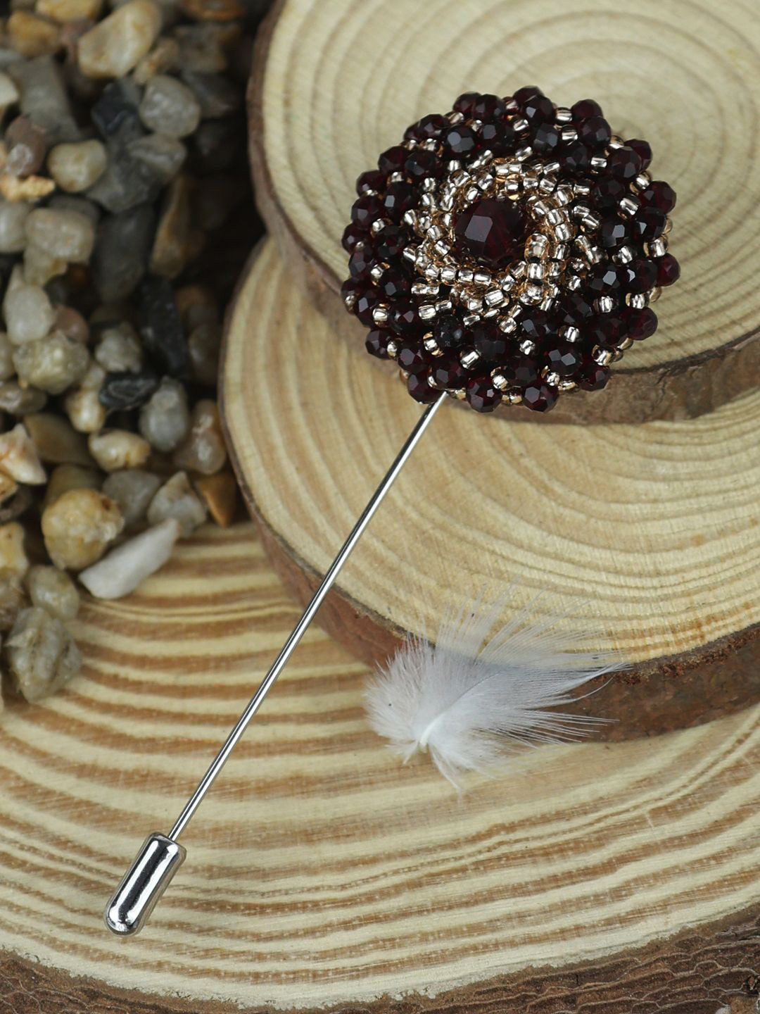 House of Pataudi Maroon Twisted Crystal Flower Brooch