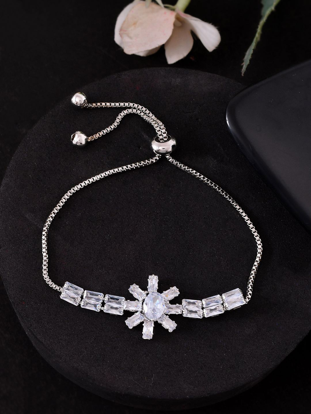 Silvermerc Designs Silver-Plated Stones Studded Double Row Adjustable Wraparound Bracelet