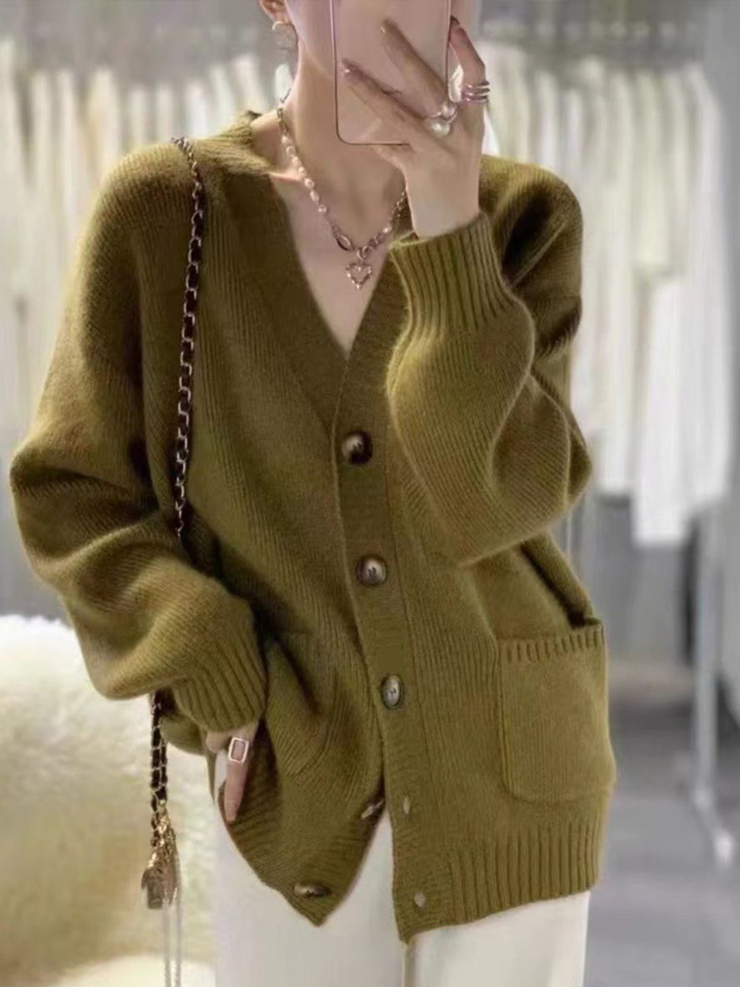 StyleCast Women V-Neck Cardigan With Ribbed Cuffs And Hem