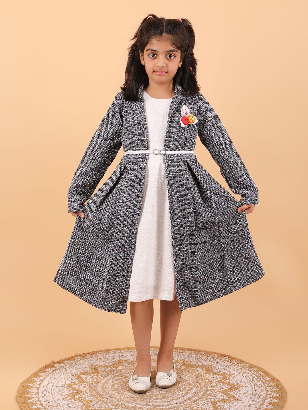 CALYX CLOTHING Girls Belted Detail Fit and Flare Midi Dress With Shrug