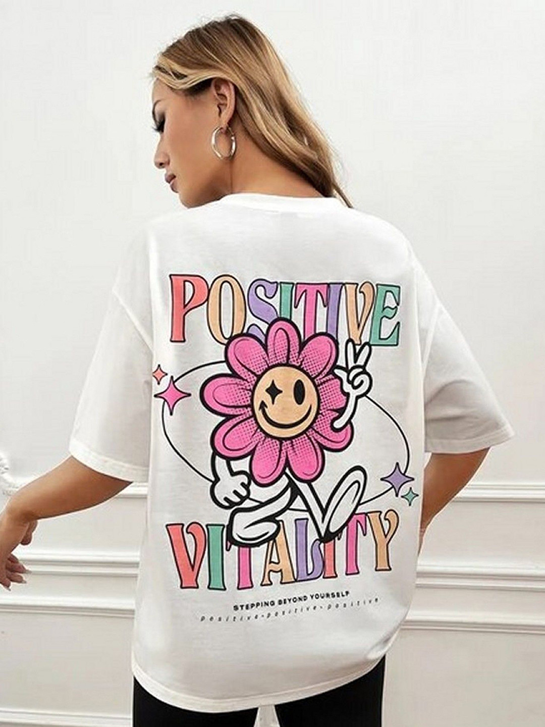 Christy World Women Floral Printed Round Neck Oversized T-shirt