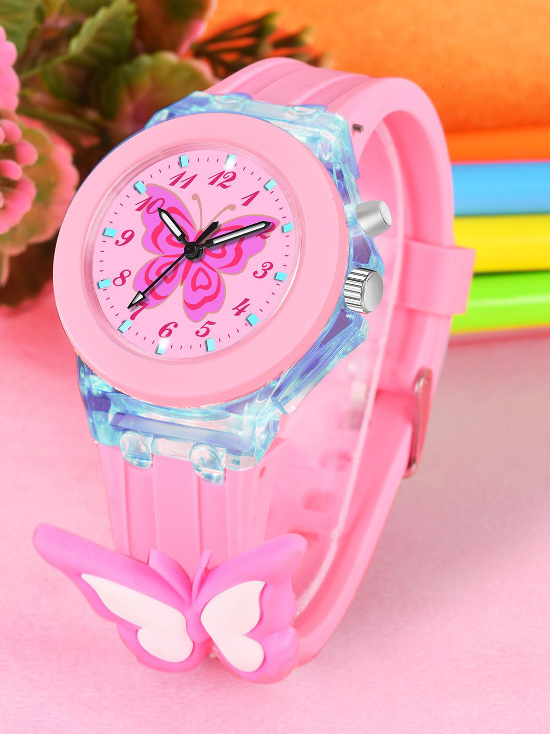 Cloudwood Girls Printed Dial & Straps Analogue Multi Function Watch 327 PinkButterfly