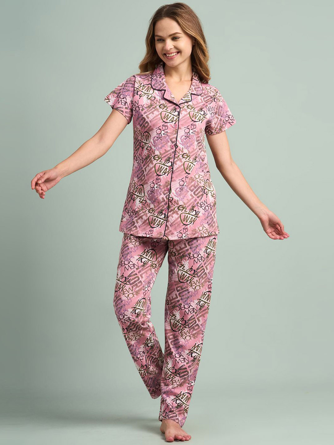 Juliana Dream Women Typography Printed Shirt Pyjamas Pure Cotton Night Suit