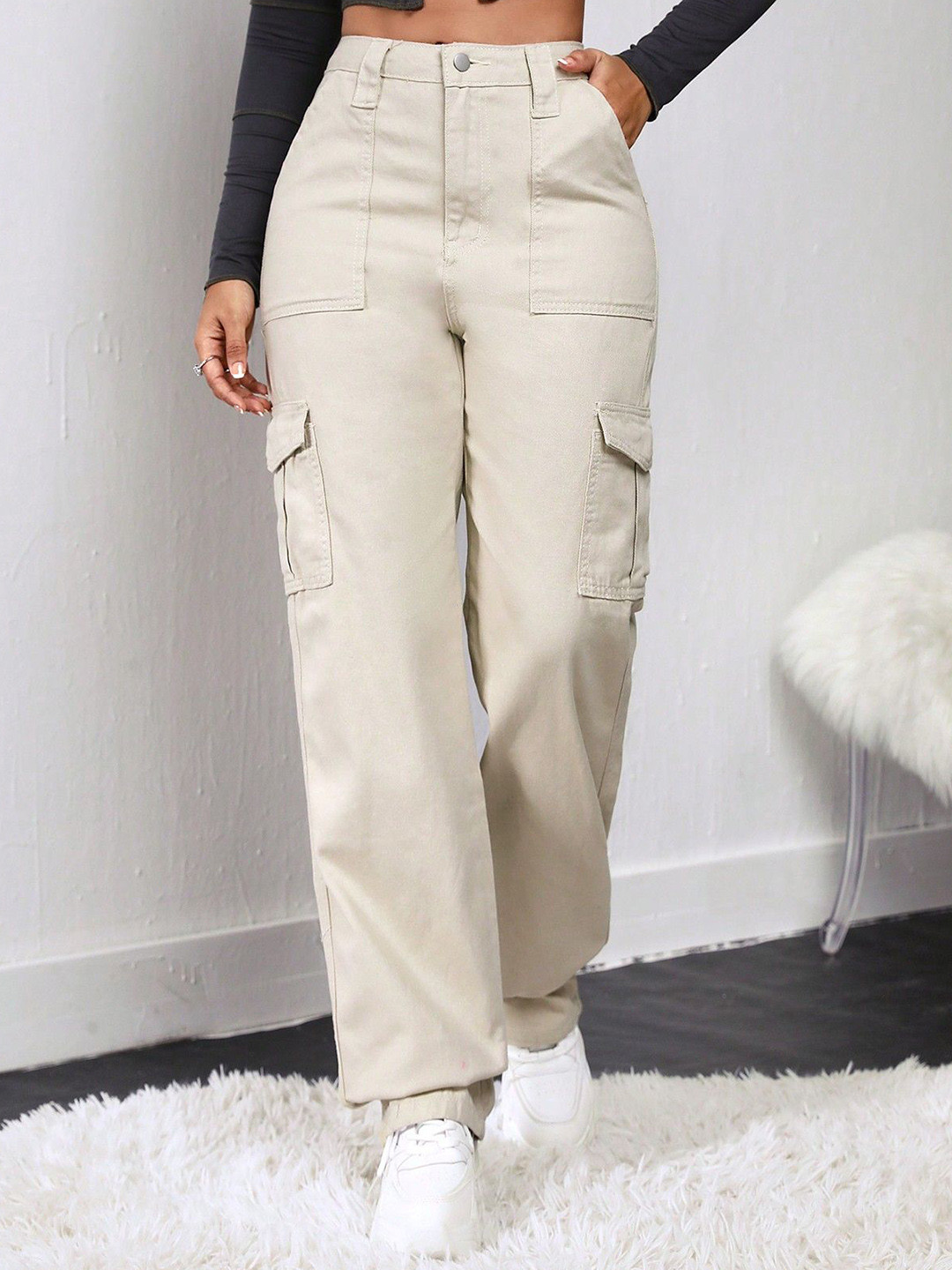 NU CLOTHS Women Jean Regular Fit High-Rise Cargos Jeans