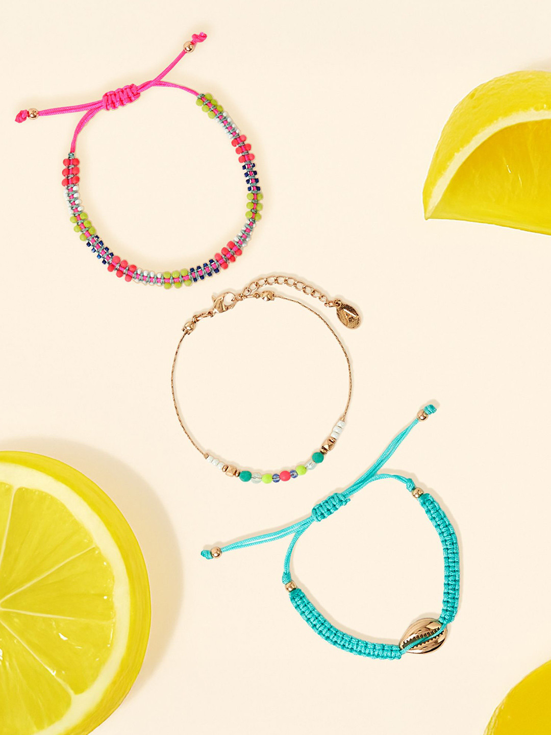 Accessorize Set Of 3 Artificial Beaded Brights Shell Wraparound Bracelets