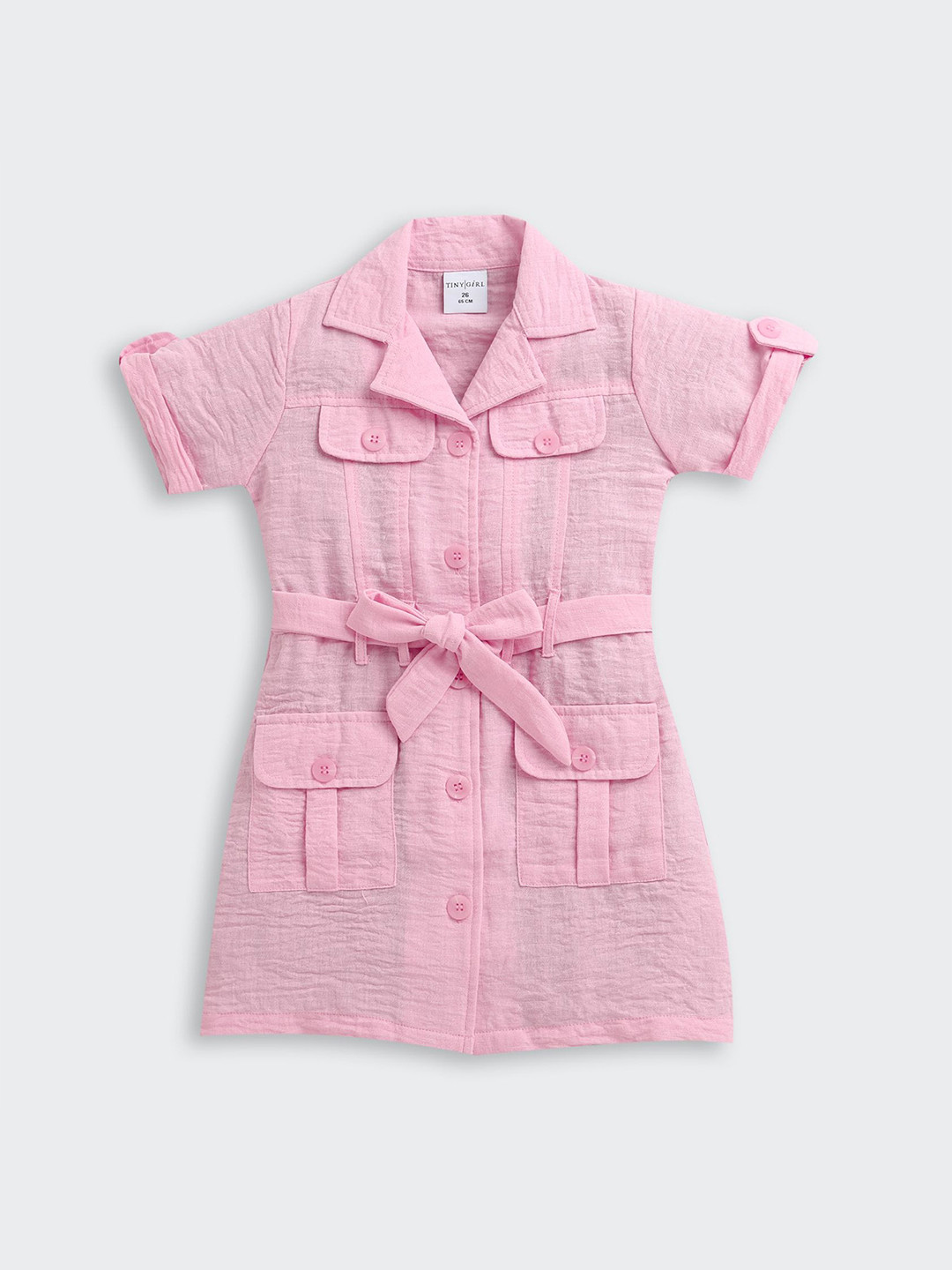 Tiny Girl Shirt Collar Roll-Up Sleeves A-Line Dress