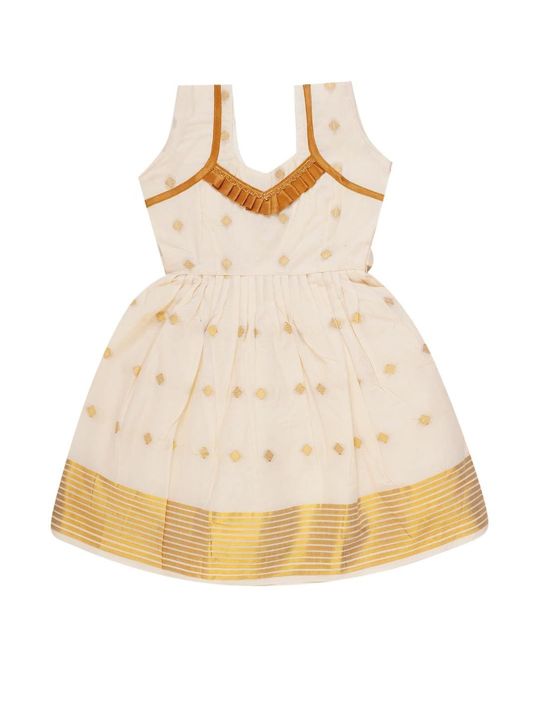 SKV ETHNIVERSE Cream & Gold Butta Woven Round Neck Dress