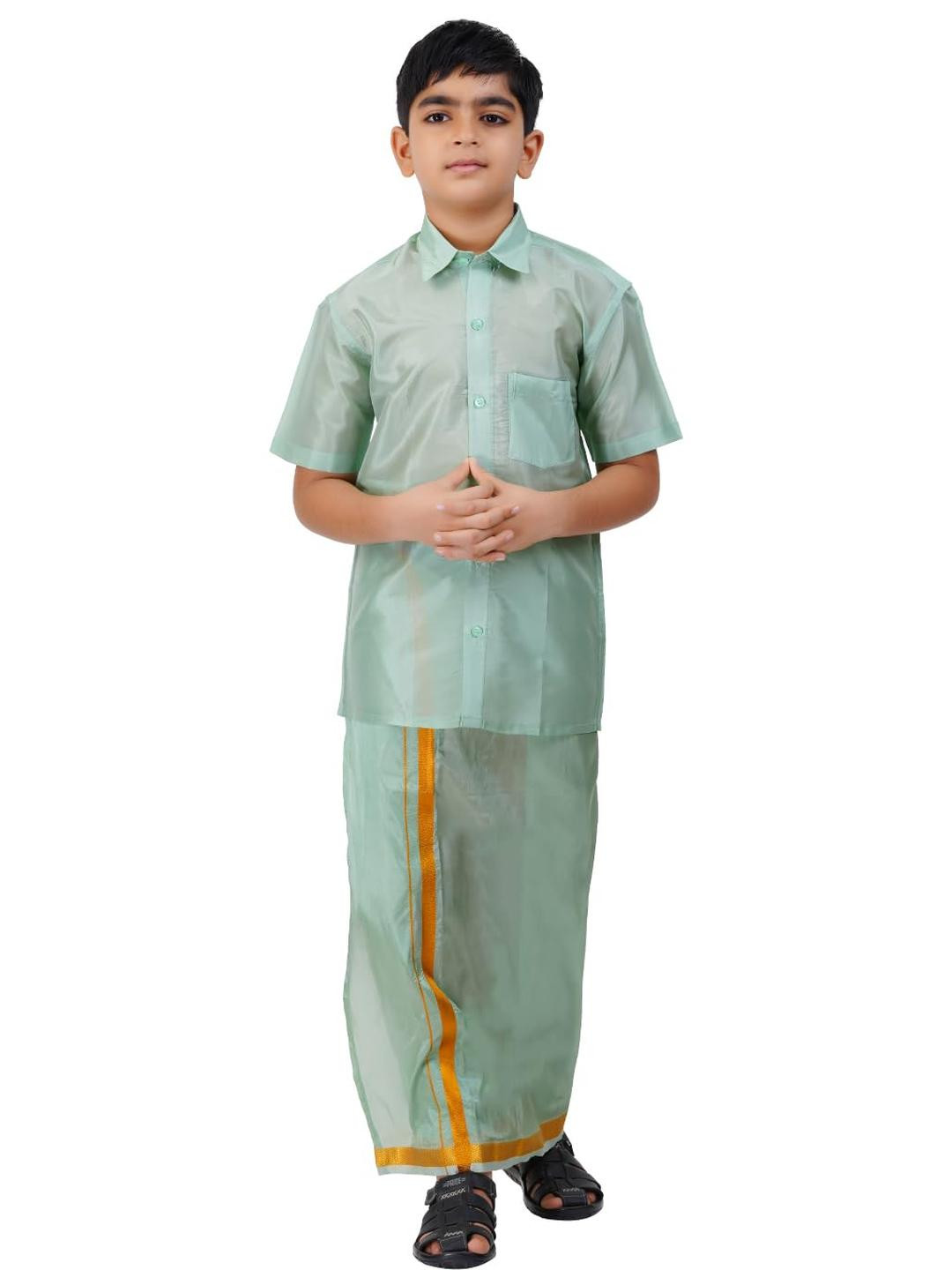 SKV ETHNIVERSE Boys Polyester  Shirt & Dhoti Pants