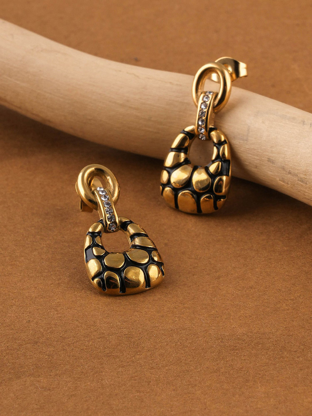 PALMONAS Gold-Plated Cubic Zirconia Gilded Mosaic Waterproof Drop Earrings