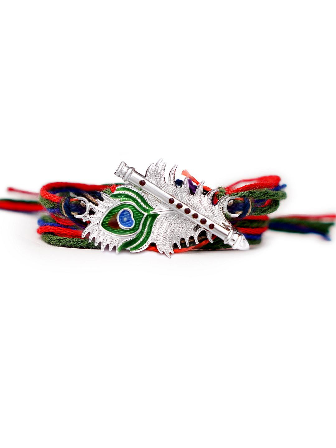 Milan Jewellers Silver Peacock Feather Thread Rakhi