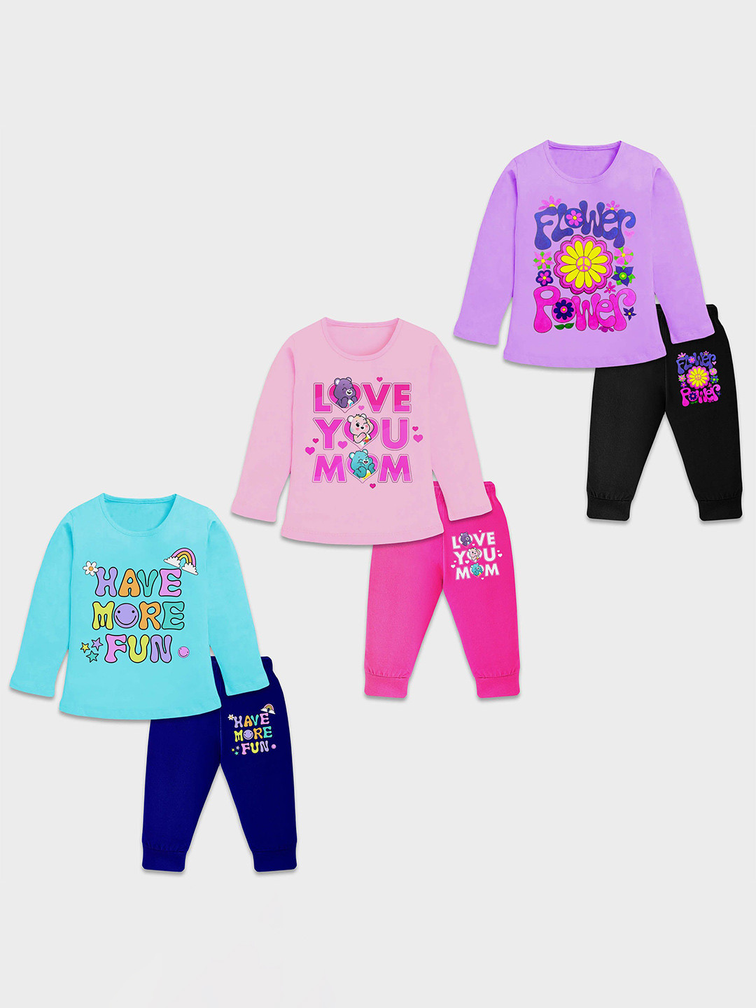 YK Kids Pack Of 3 Printed Long Sleeves T-shirts With Joggers