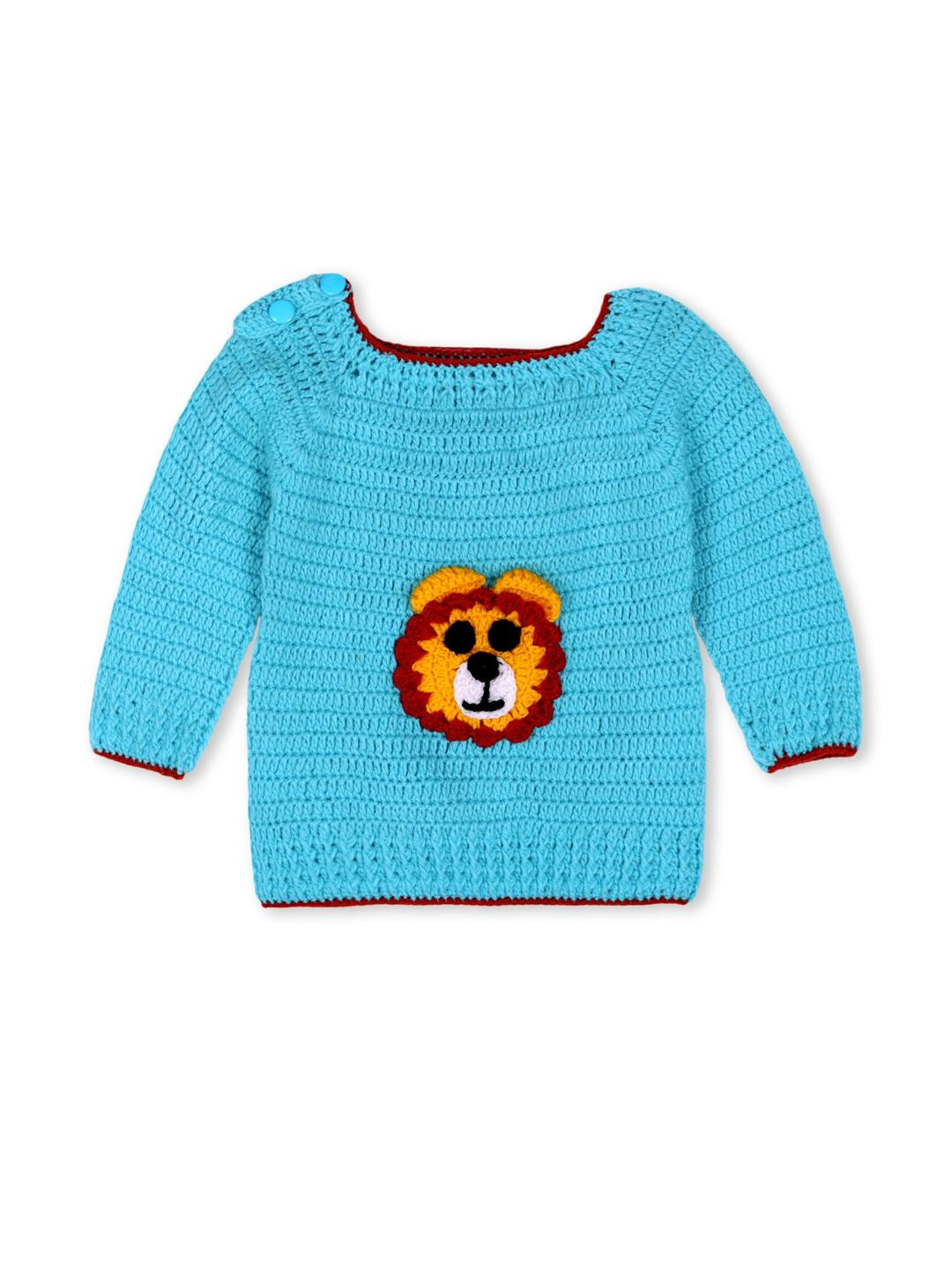 Star Lath Kids Blue Knitted Sweater with Lion Applique
