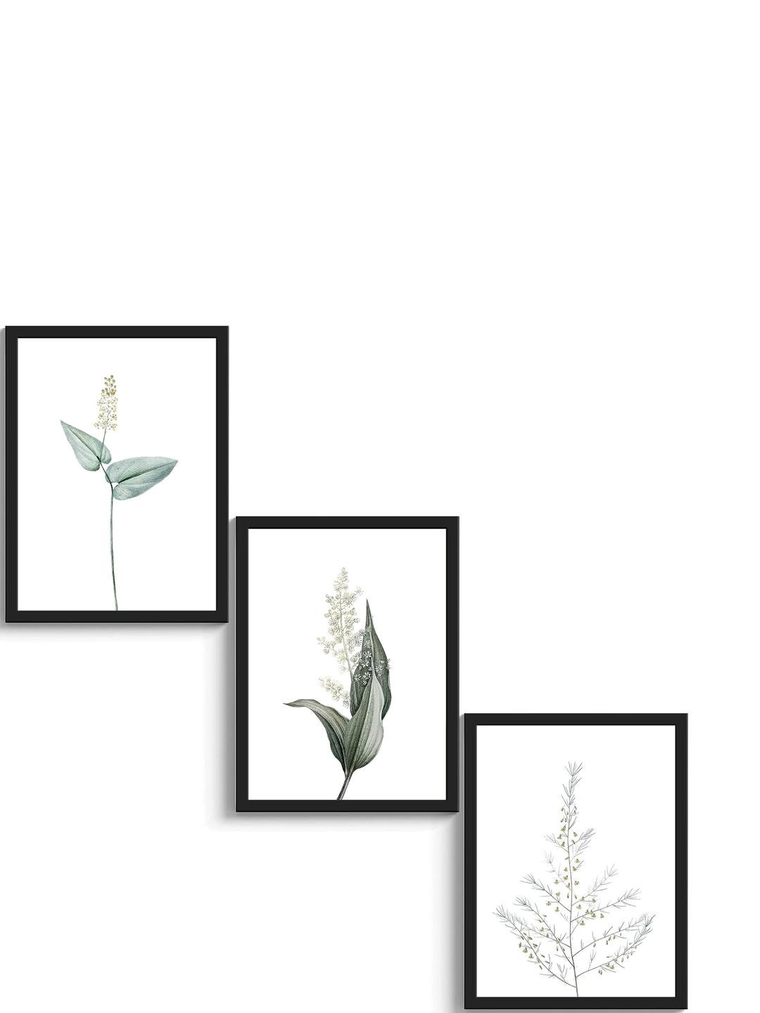 TAGVE Black Set of 3 Wooden Flower & Plants Wall Art With Frame