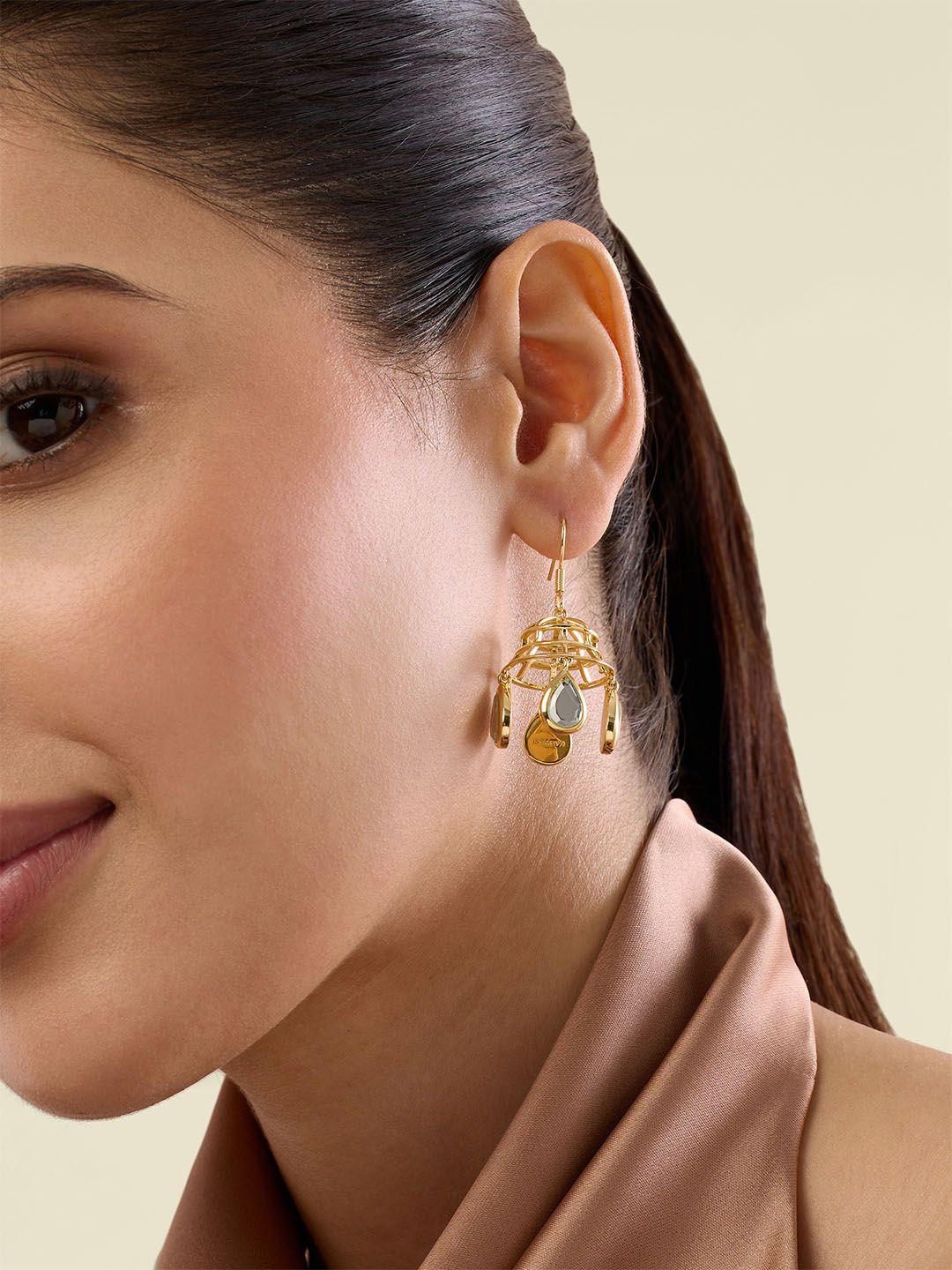 Isharya 18Kt Gold Plated Ayaana Bell Mirror Dangling Dome Shaped Jhumkas Earrings