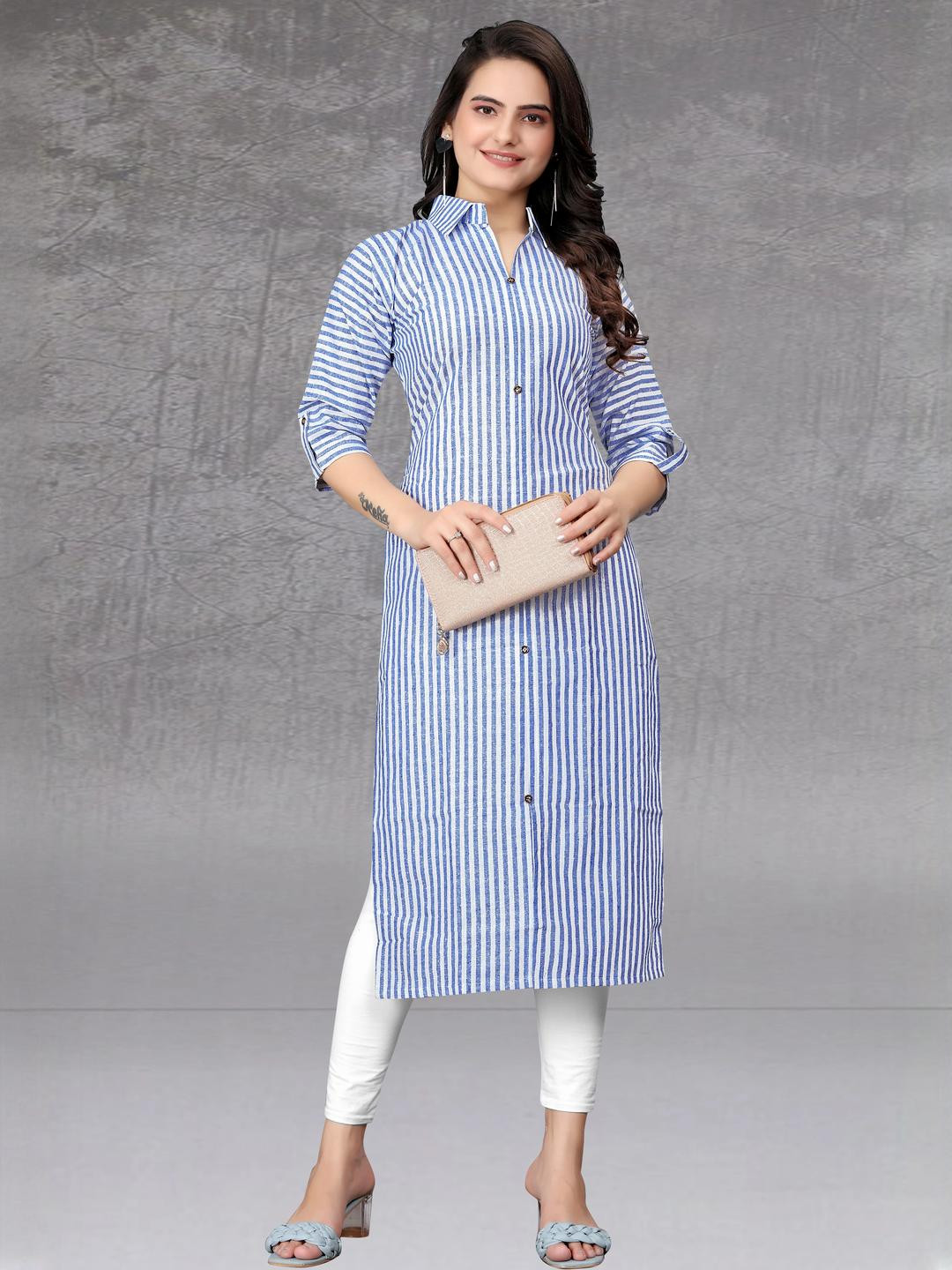 MANTRA DESIGNER Women Blue Organic Cotton Kurtas