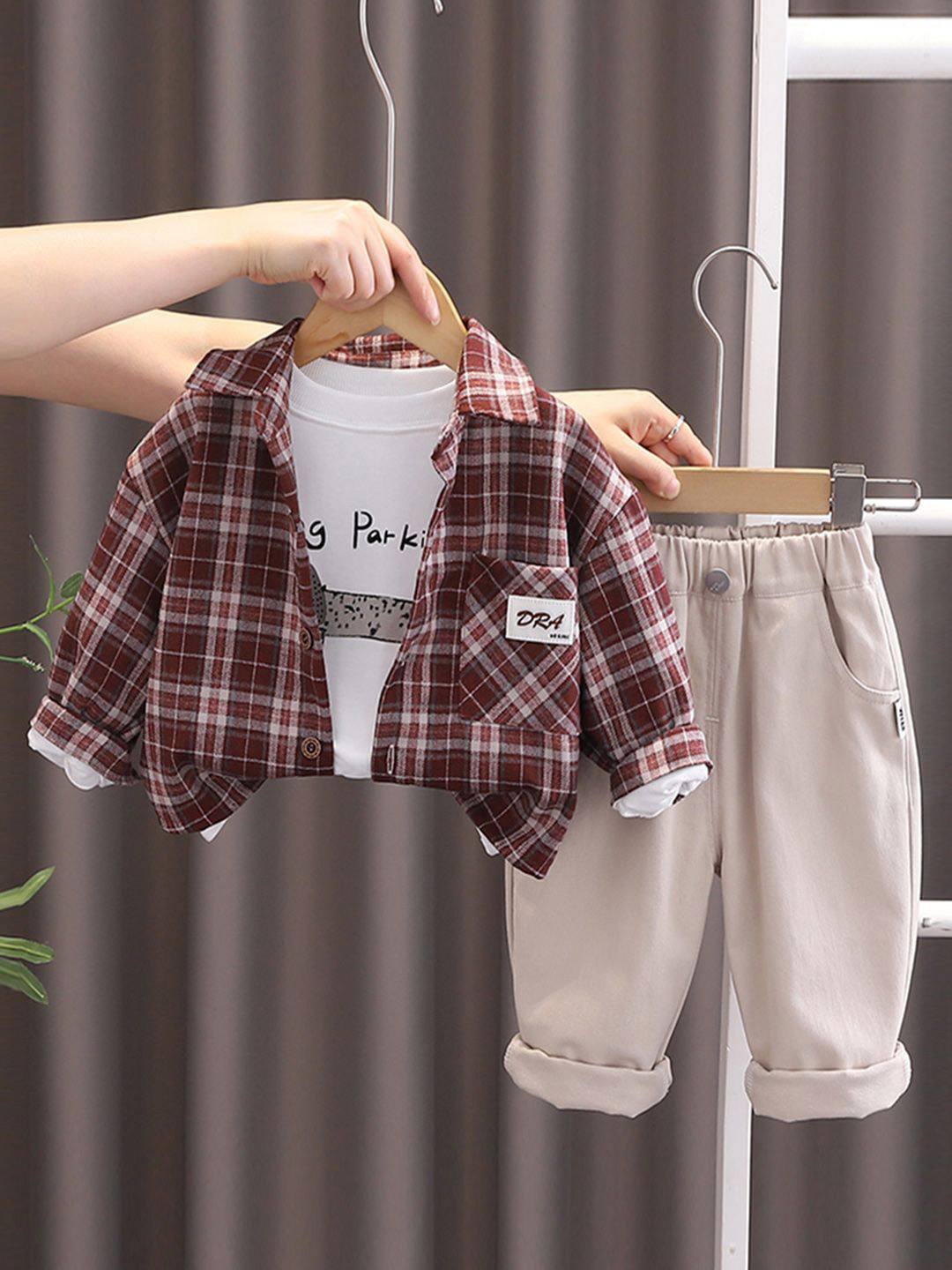 INCLUD Infant Boys Checked Shirt Collar Shirt With T-Shirt & Pants