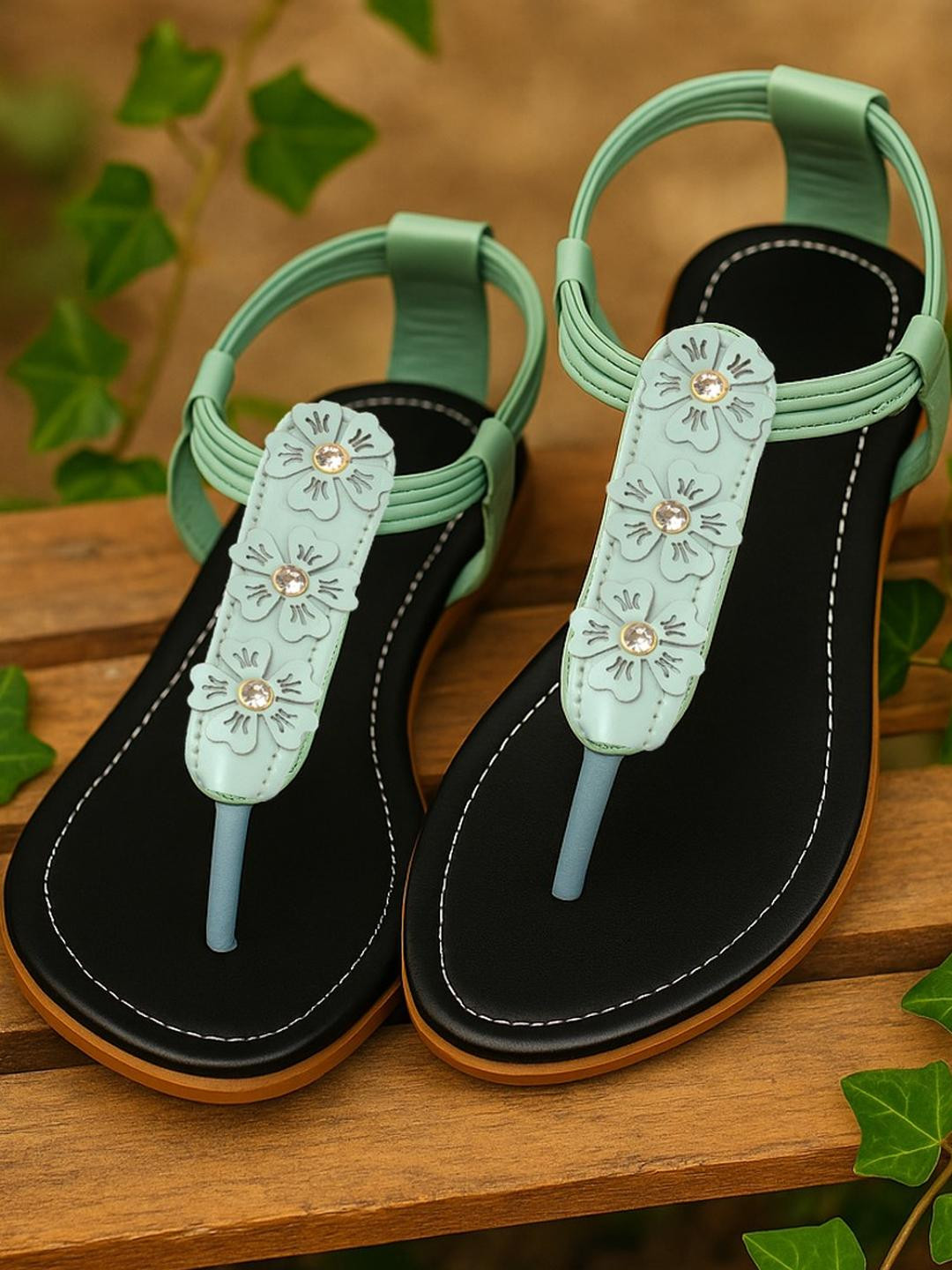 citaali Women Sea Green Synthetic Leather Comfort Sandals