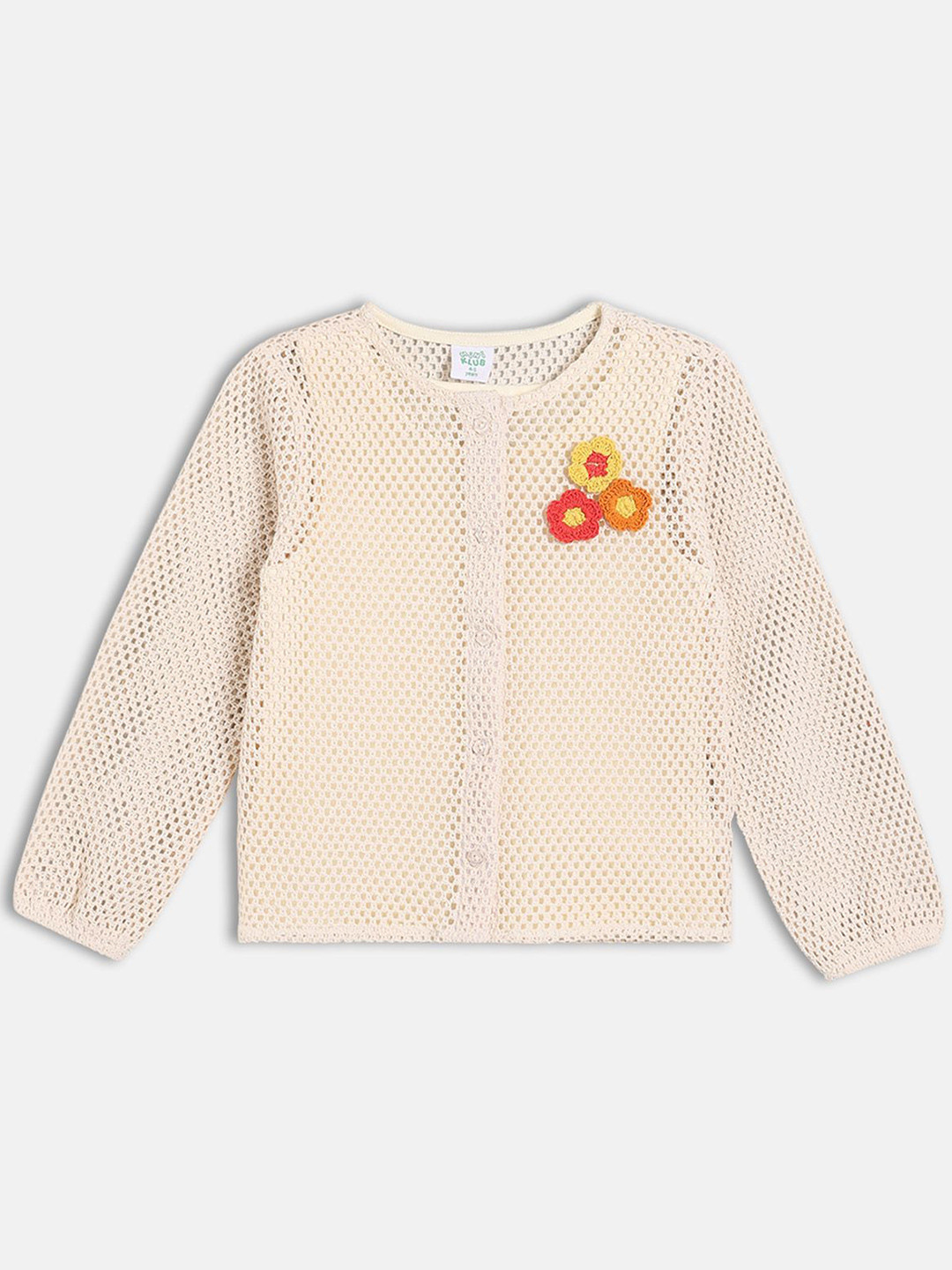 MINI KLUB Girls Floral Applique Cotton Sheer Shirt Style Top With Cami