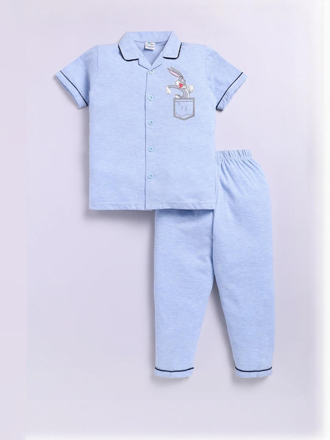 GEMINI Boys Lapel Collar Pure Cotton Night suit