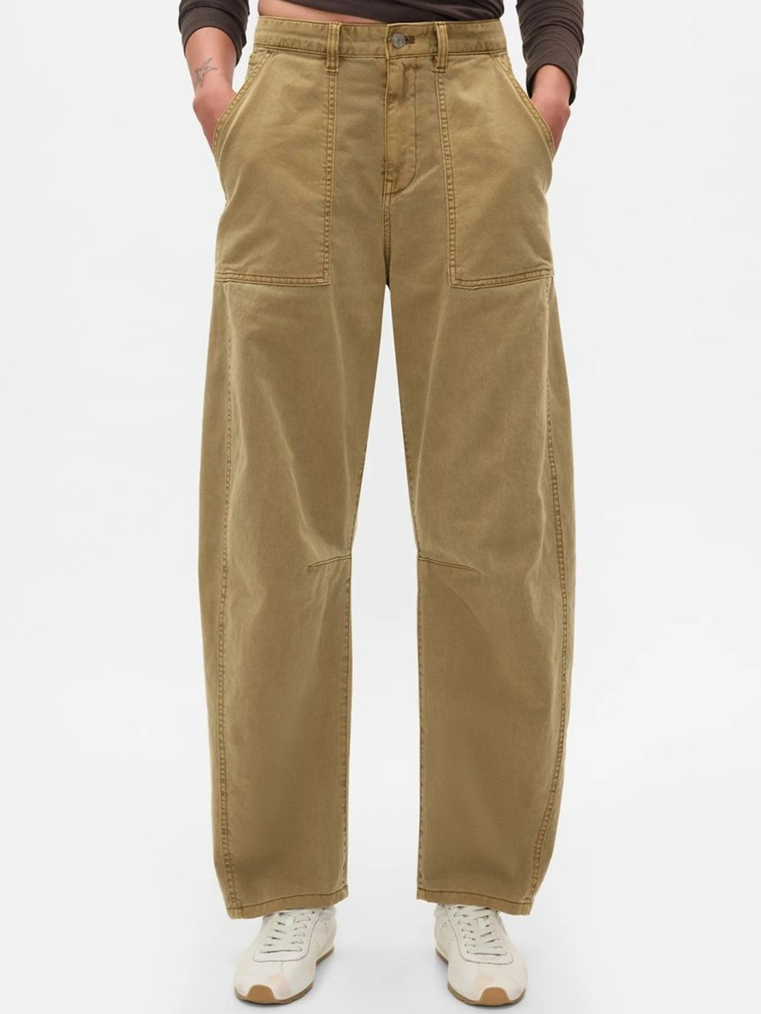 GAP Women Relaxed Barrel Fit Pure Cotton Cargo Trousers