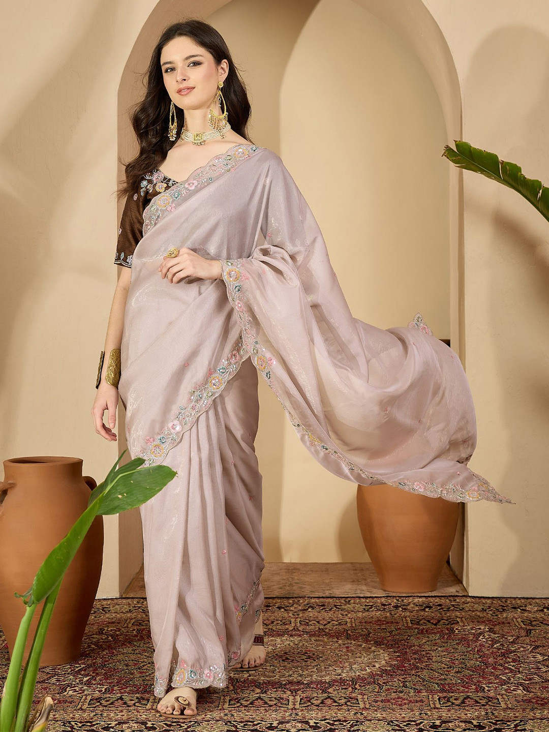 Sangria Embellished Sequinned Detail Art Silk Saree