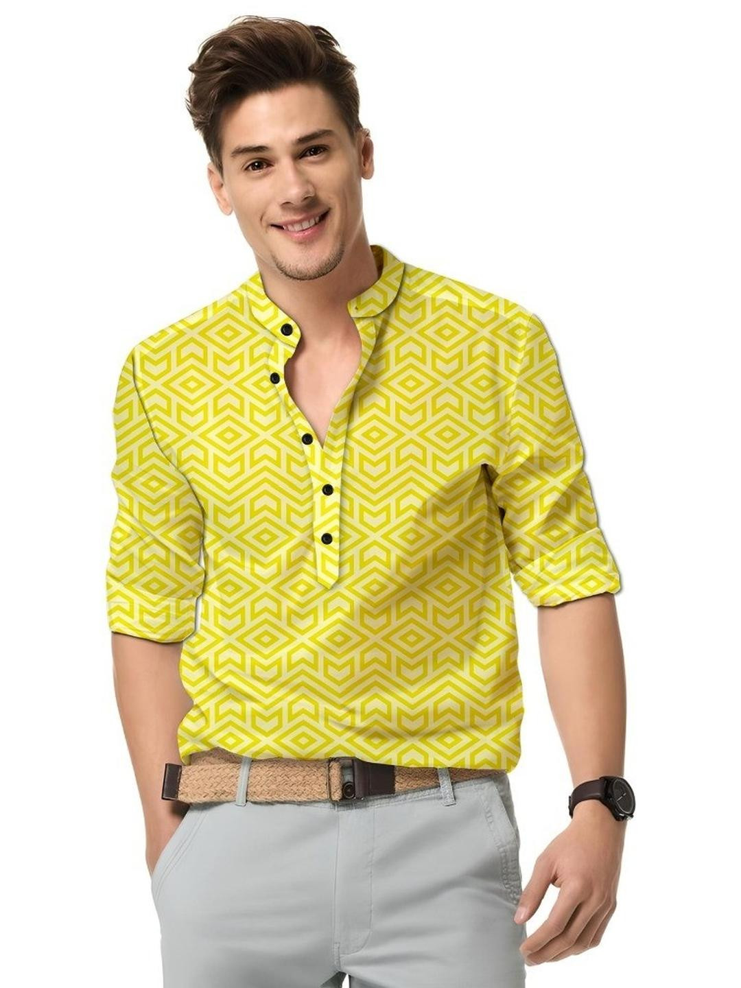 ISUEL FAB Men Yellow Cotton Shirts