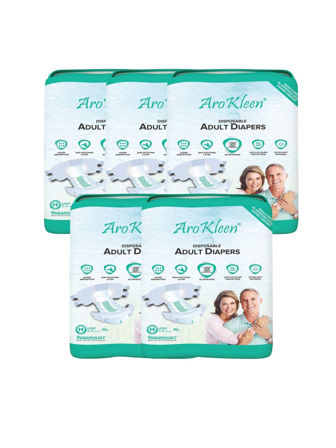 Arokleen Set Of 5 Premium Tape Style Adult Diapers - L - 10 Pcs Each