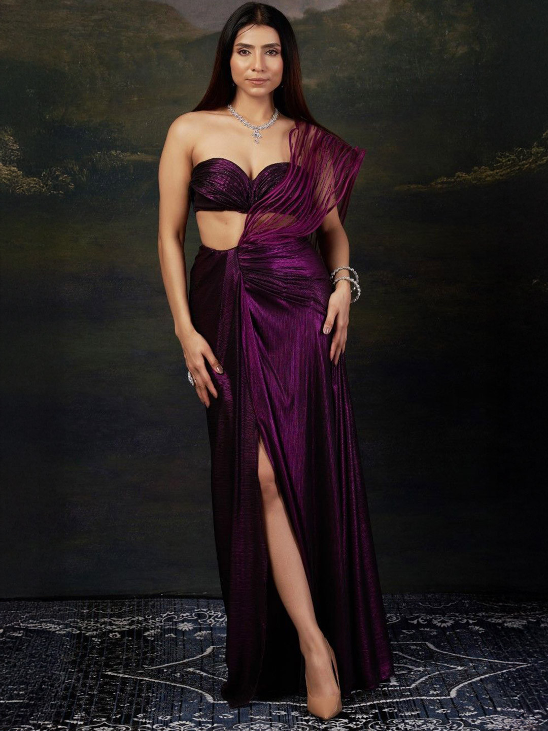 THETAA Saree with Intricate Katdana & Wire Work Pallu with Stitched Blouse