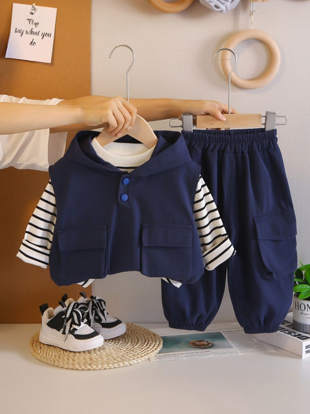 INCLUD Boys Striped Long Sleeves T-Shirt With Joggers And Jacket