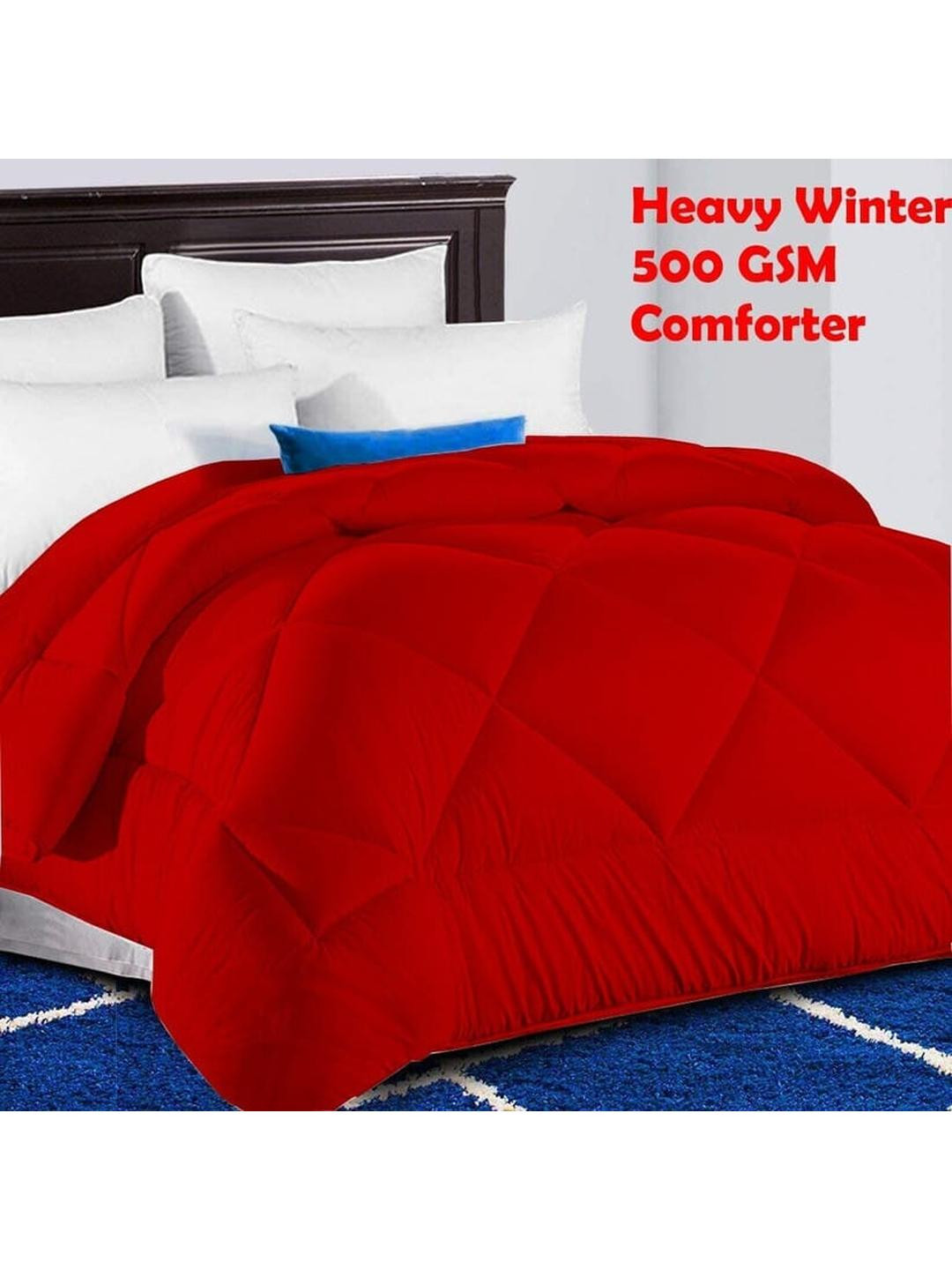 Doristyle Red Checked Microfiber Heavy Winter 500 GSM Double Bed Comforter