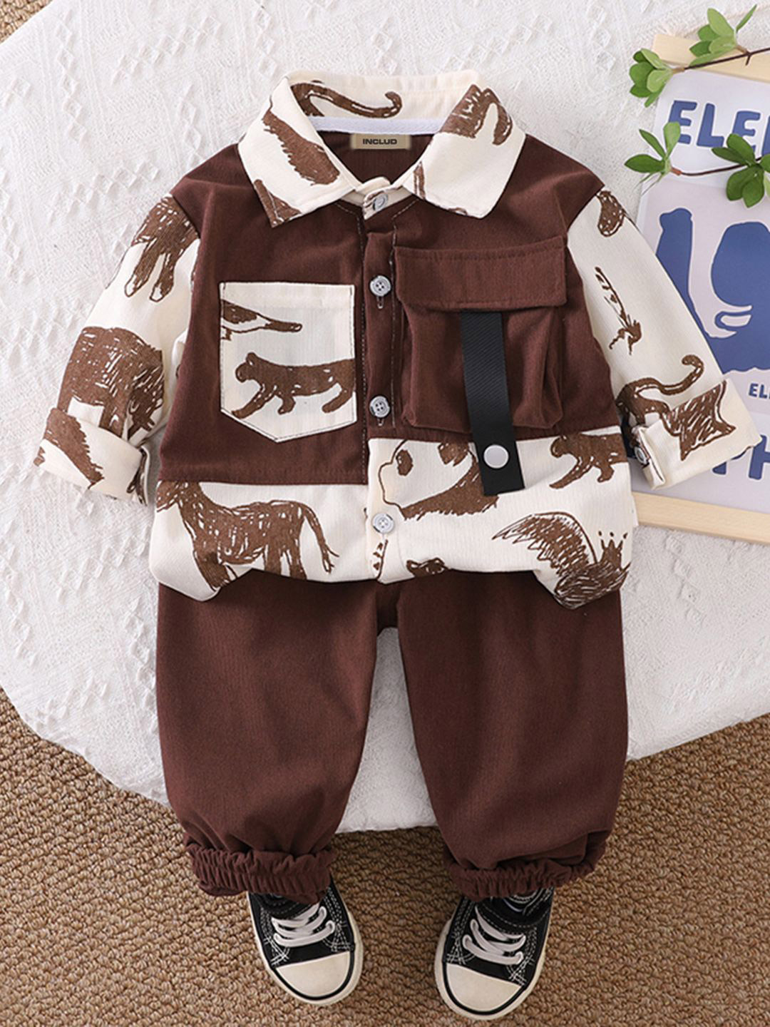 INCLUD Boys Animals Printed Shirt Collar Shirt With Pant