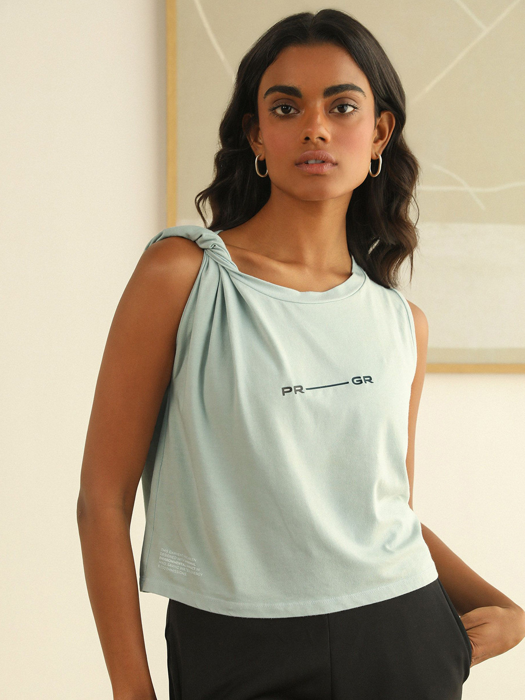 PRIMAL GRAY Women Solid Round Neck Relaxed Fit Cotton T-Shirt