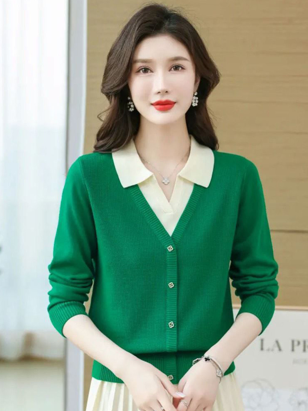 StyleCast Women Shirt Collar Cashmere Cardigan