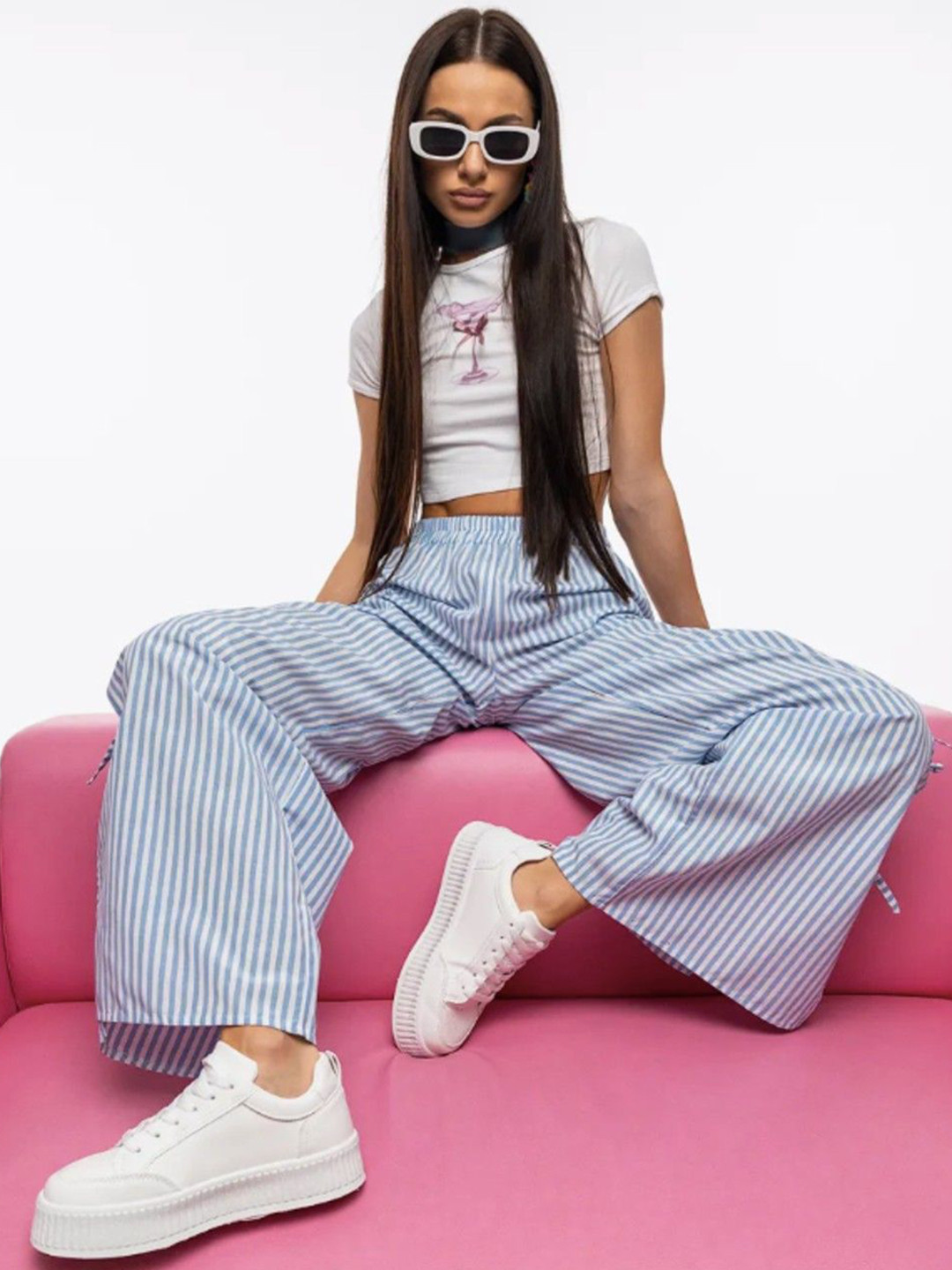 Bella Babe by SK Women Checked Pure Cotton Wide-Leg Trouser