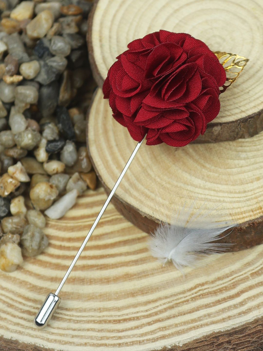 House of Pataudi Silver-Toned Red Floral Brooch