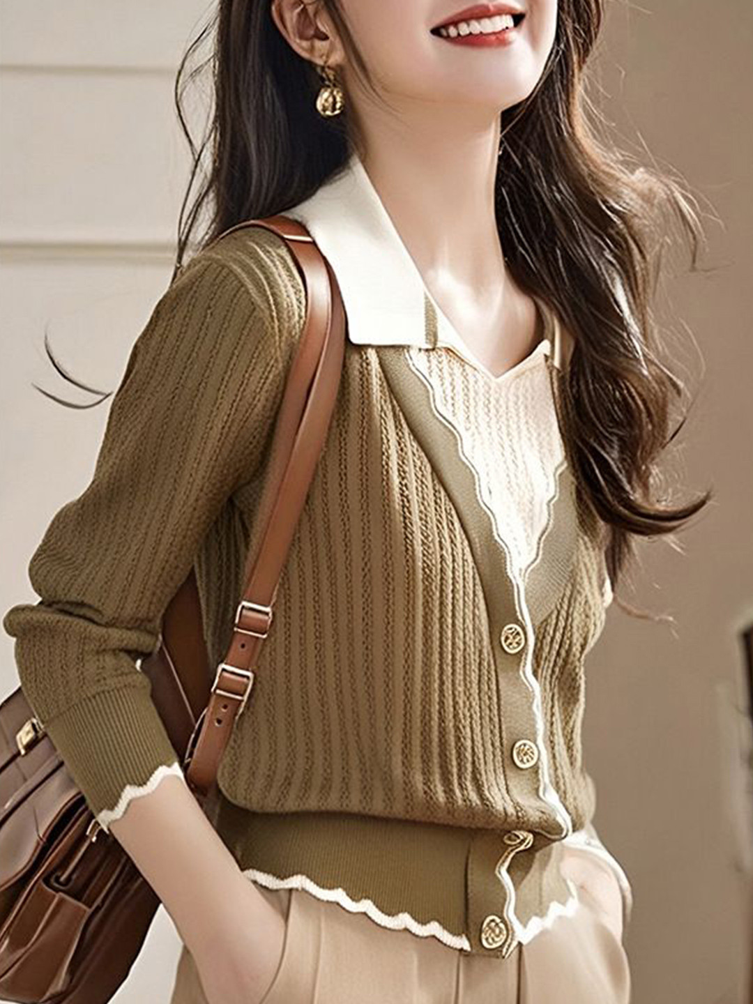StyleCast Women Open Knit Shirt Collar Cashmere Cardigan