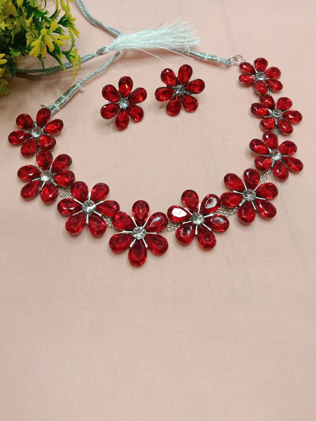 AL ADAM FASHION Sliver-Plated Stone-Studded Jewellery Set