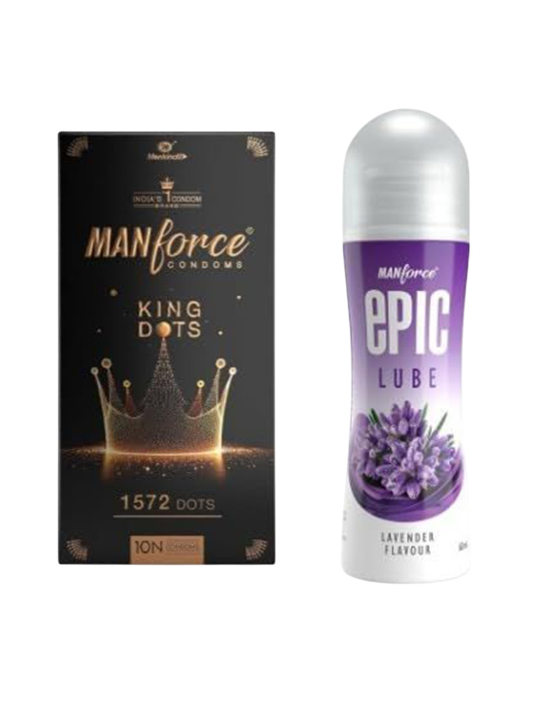 Manforce Set Of 2 King Dots Extra Dotted Condoms- 10 Condoms With Lubricant- 60 ml