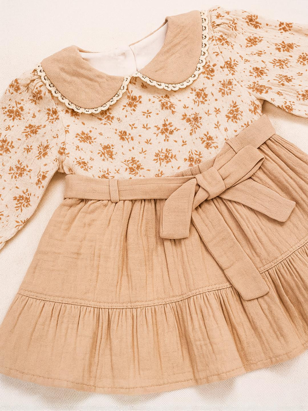 BABY TWINKLES Girls Brown Cotton Dresses