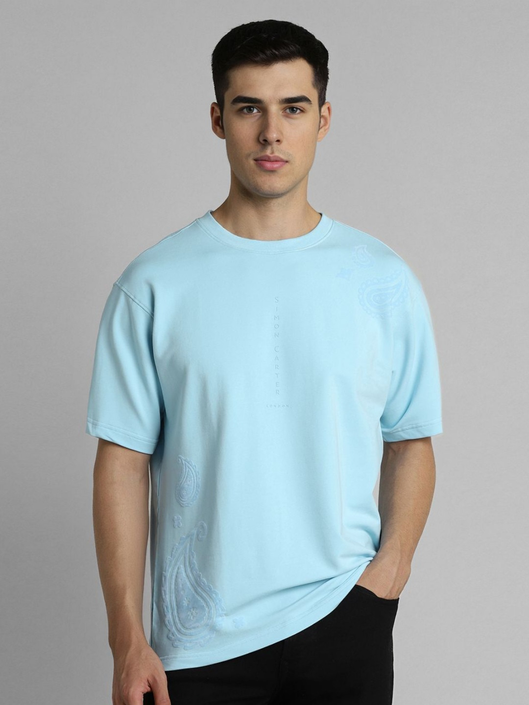 SIMON CARTER LONDON Paisley Puff Printed Drop-Shoulder Sleeves Relaxed Fit T-shirt