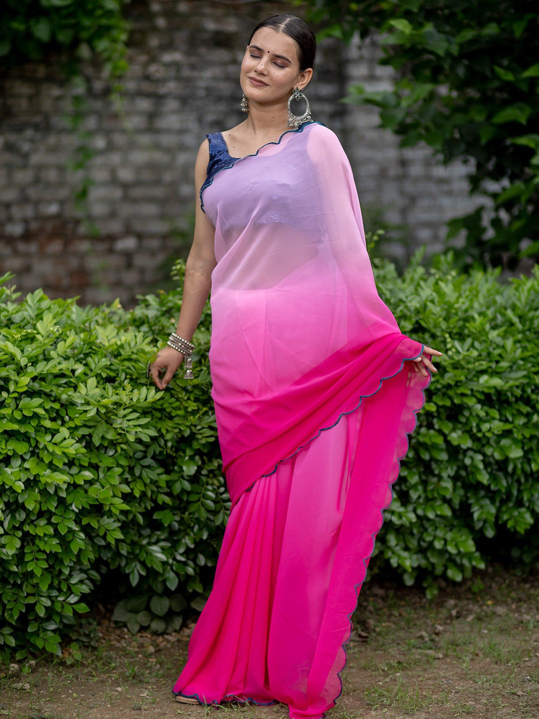 Banarasi Kargha Obmbre Dyed Saree with Scallop Border