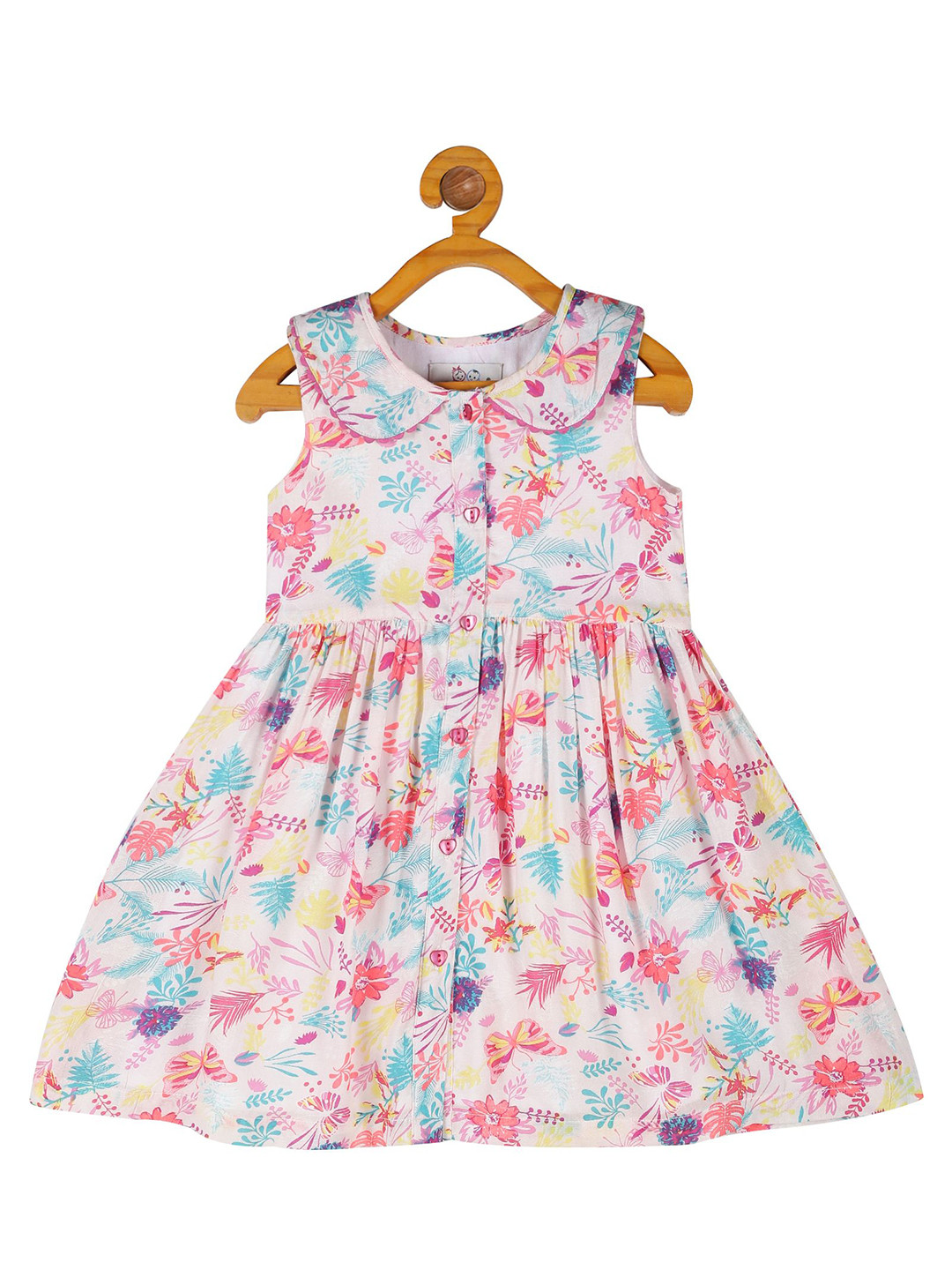 YOUNG BIRDS Girls Butterfly Print Peter Pan Collar Fit & Flare Dress