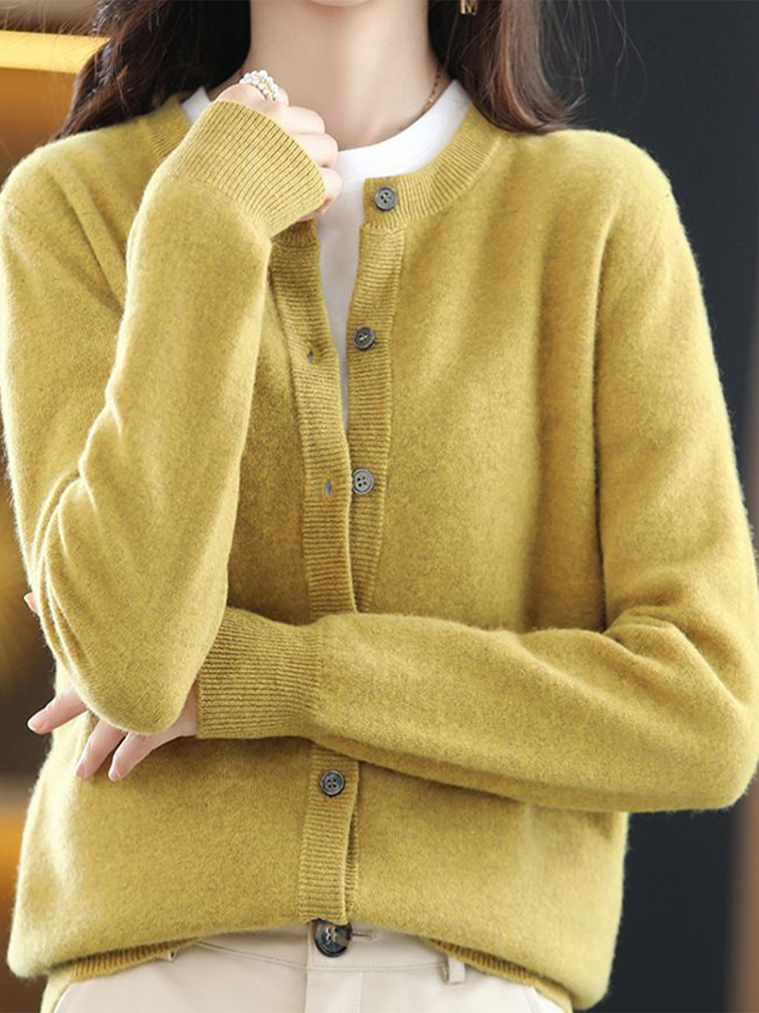 StyleCast Women Round Neck Cashmere Cardigan
