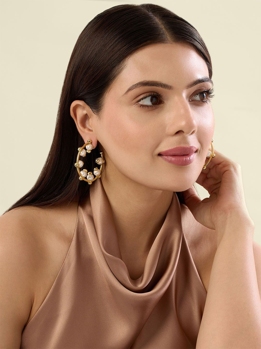 Isharya 18Kt Gold Plated Inside Pearls Hoop Earrings