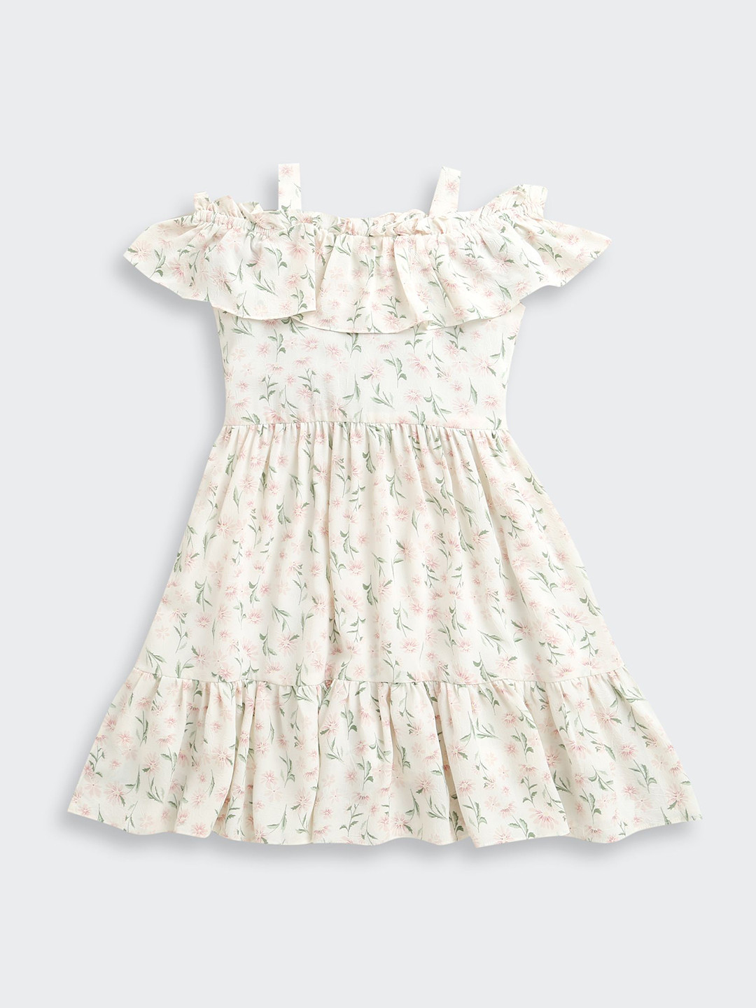 Tiny Girl Floral Print Off-Shoulder Cold-Shoulder Fit & Flare Dress
