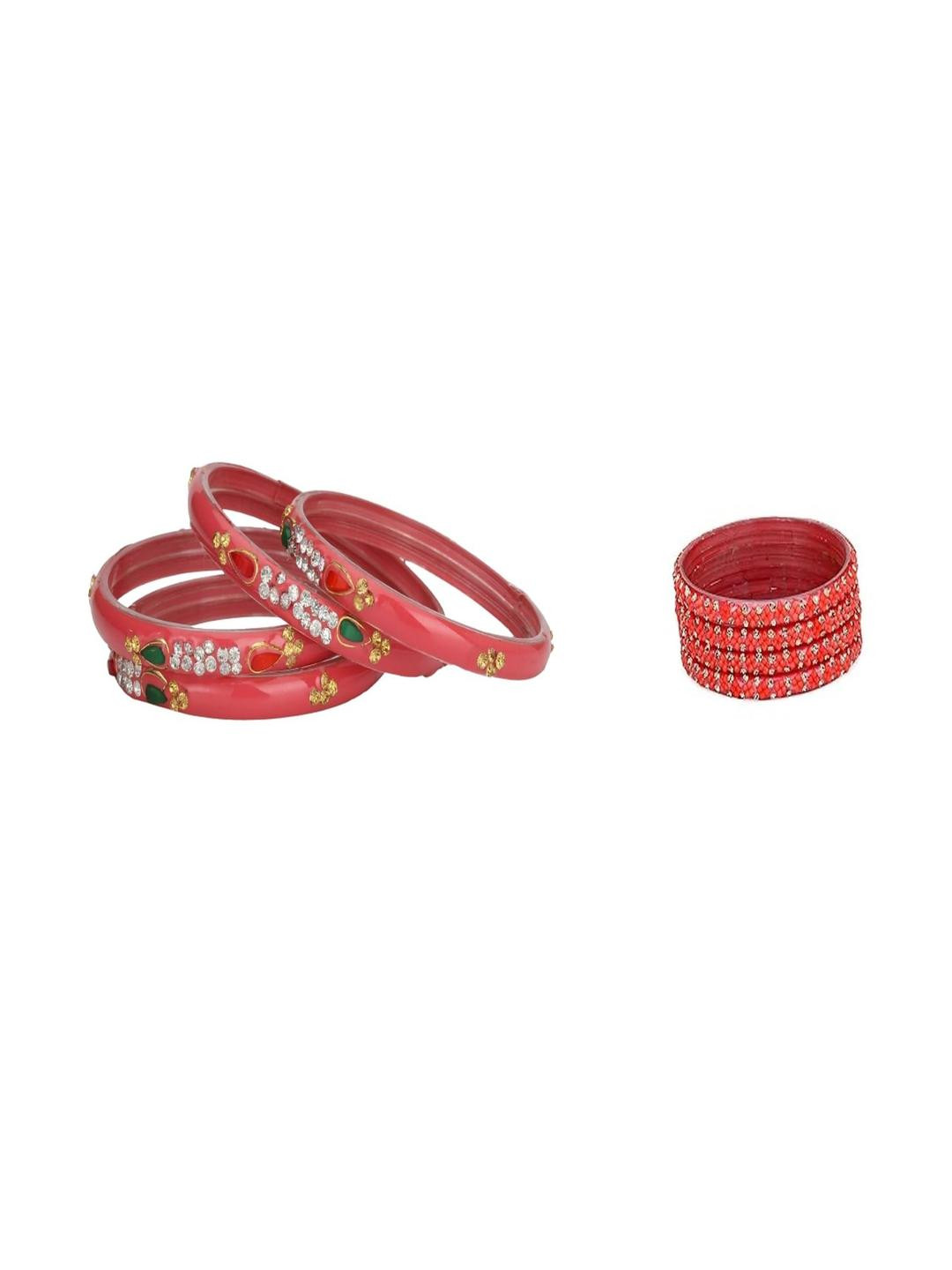 1ST TIME Set  of 2 Orange & Pink  Alloy Artificial Stones & Beads Bangles